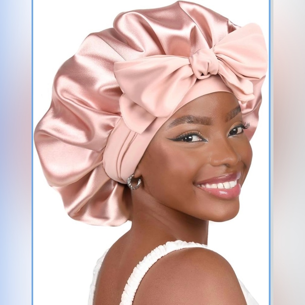 Elegant Pink Satin Hair Bonnet